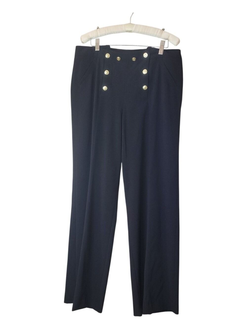Larry Levine Black Wide Leg Dress Pants Button Front Stretch 12 Inseam 33"